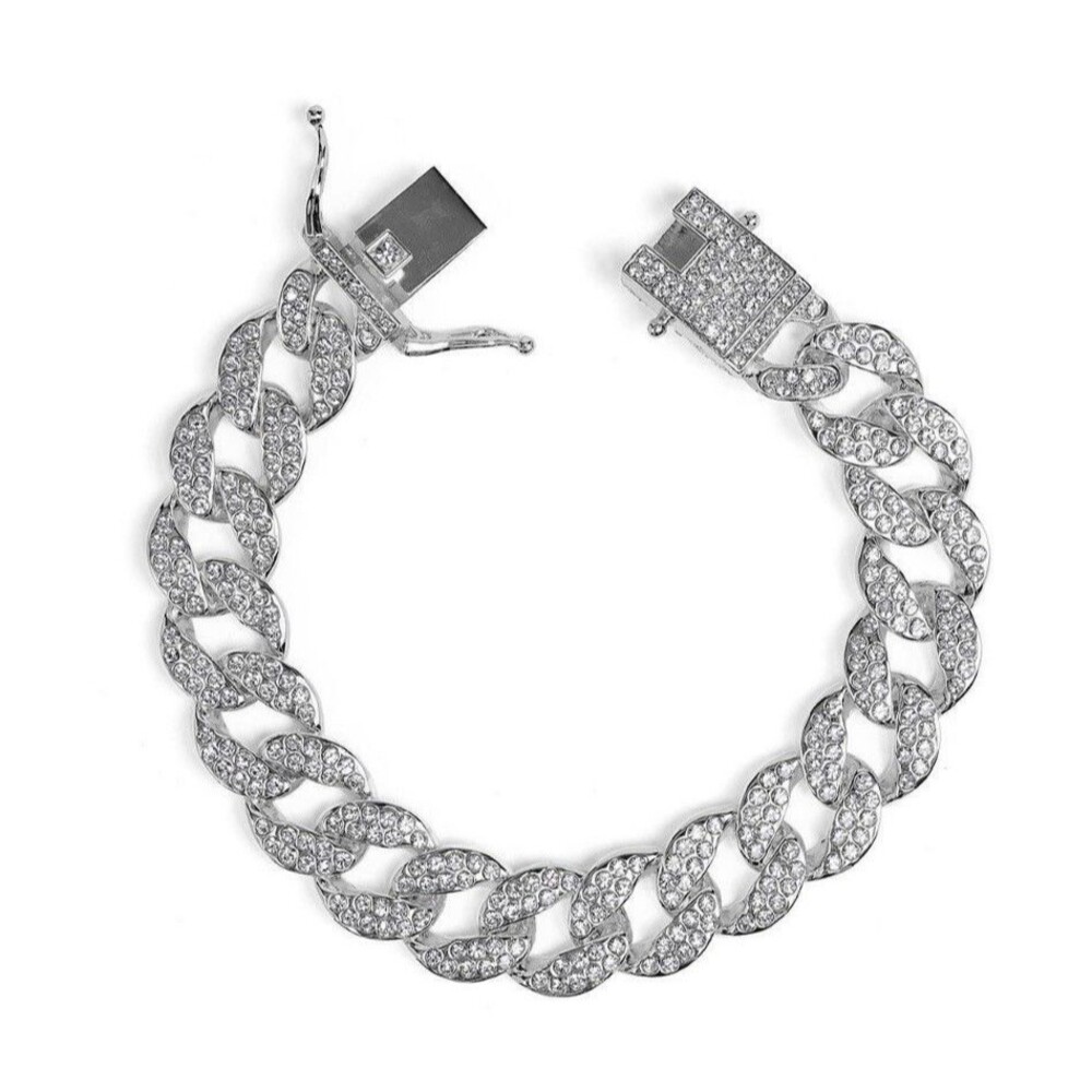 Invicta Elements Men's Iced out Cuban Chain Bracelet, Silver 80831